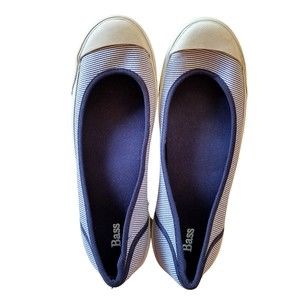 Bass Women's White Blue Stripes Slip On Loafers Ballet Flats Shoes Size 8